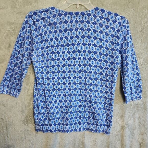 Old Navy Women's Sz Lg Blue Geometric  Sweater pullover 3/4 sleeve cotton - Picture 7 of 9